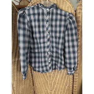Vintage Plaid Ruffled Button Down Small Academia